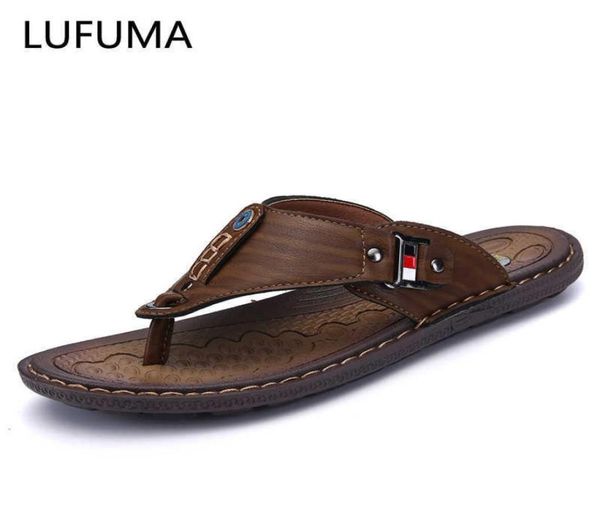 Sommer Strand Männer Flip-Flops Pu Leder Hausschuhe Männlich Wohnungen Sandalen im freien Gummi Tanga Strand Schuhe Männer Leder Marke 2106154446619