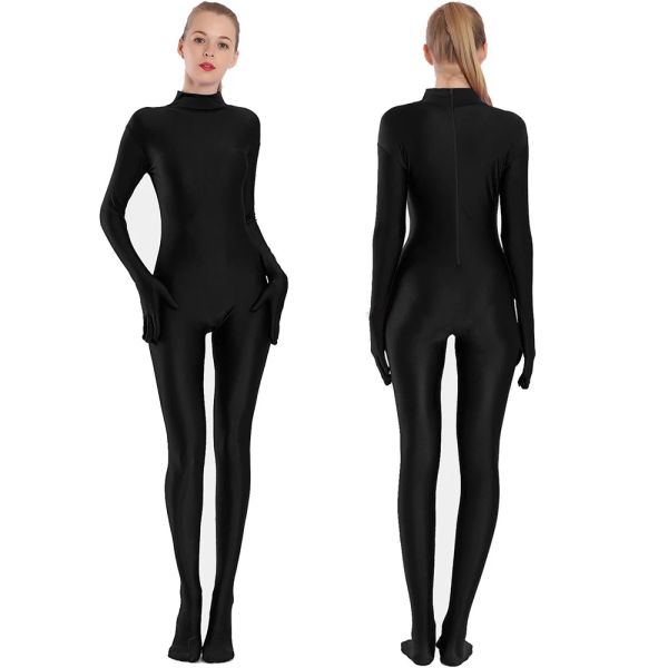 Aoylisey Erwachsener schwarzer spandex Ganzkörper Zentai Fußgänger Overall Unisex BodySuit Frauen übergebene hauthaut enge Halloween -Kostüm
