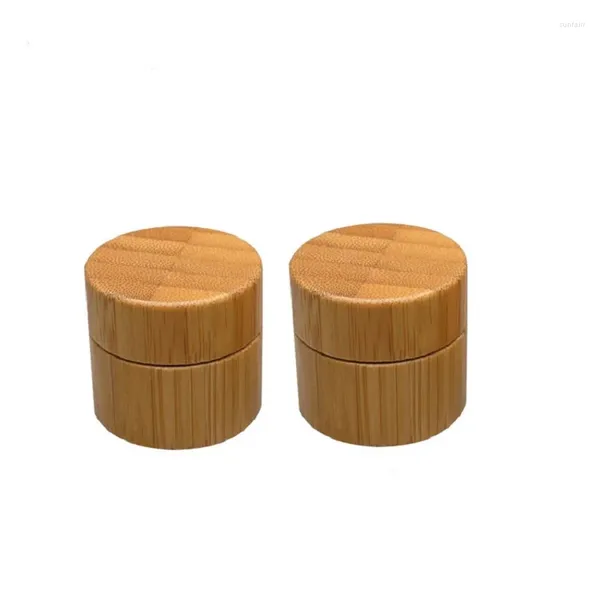 Garrafas de armazenamento 20pcs Potenciômetros de madeira de bambu Vazio Frasco de creme cosmético Caixa de embalagem plástica interna 10g Recipiente facial ambiental para cuidados com a pele