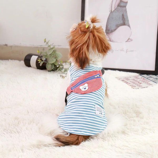 Hundebekleidung Mode Kühlweste mit Rucksack Baumwolle Stretch Streifen T-Shirts Sommer Haustier Kleidung für Teddy Bichon Frühling