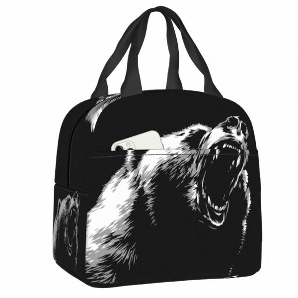 Angry Bear Lunchtasche für Schule, Büro, tragbare Lebensmittel, Thermokühler, isolierte Lunchbox, Damen und Kinder, Tragetaschen 40Yf #