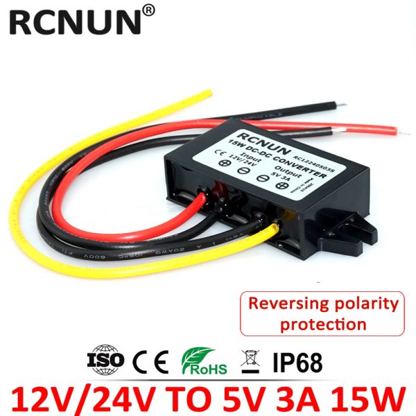 RCNUN 12V 24V a 5V 3A 5A 10A Etapa do regulador DC DC Converter 50W 24 12 volts a 5 volts de alimentação de LED para carros