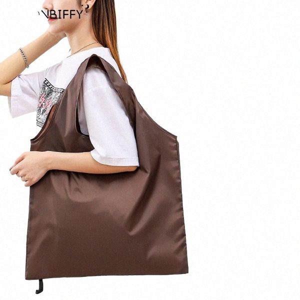 Cor sólida dobrável Shop Bag Reutilizável Travel Grocery Bag Eco-Friendly Bolsa de um ombro para viagens Supermercado Tote Bag F1br #