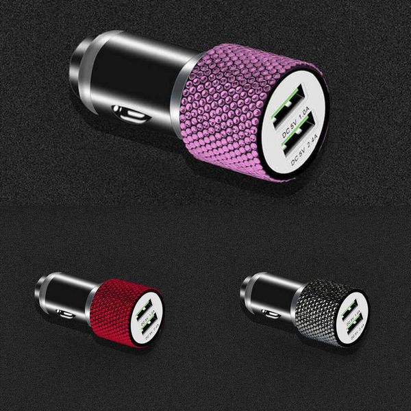 Atualizar diamante 3 em 1 carregador de carro duplo usb 5v 2.4a cabo de carregamento rápido para iphone android tipo-c telefone bling acessórios de carro para mulher