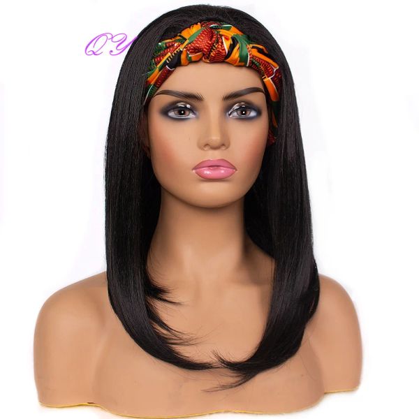 Perucas perucas de faixa para a cabeça de comprimento médio perucas de cabelo liso para mulheres coloridas envoltórios de turbante link penteado liso