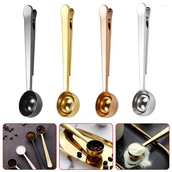 Colheres de café 10 pcs 2 em 1 colher de aço inoxidável clipe de vedação cozinha medindo sorvete leite em pó colher escala de cozimento