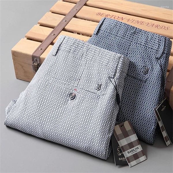 Calças masculinas xadrez casual homens coreano moda roupas calças para reta magro ajuste escritório formal terno 2024 primavera verão