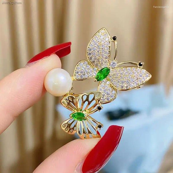 Broches 1 pc na moda borboleta brilhante strass broche elegante pérola inseto pino para mulheres menina roupas acessórios jóias presente