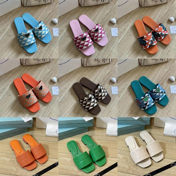 Designer-Sandalen in großen Größen für Damen mit flachem Absatz, Hausschuhe mit Dreiecksmuster, Mode-Slipper, weiß, schwarz, weinrot, braun, rosa, mehrfarbige Damen-Sandalen, Schuhe, Prad 36–42