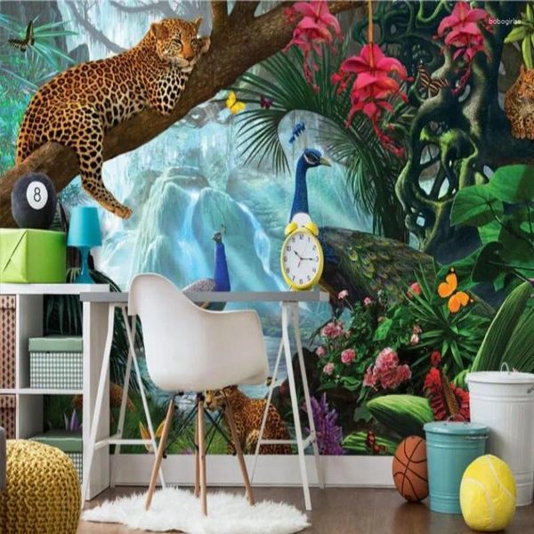 Wallpapers wellyu papel de parede ramos de árvore leopardo crianças quarto tv fundo mural papel de parede3d 3d po natureza