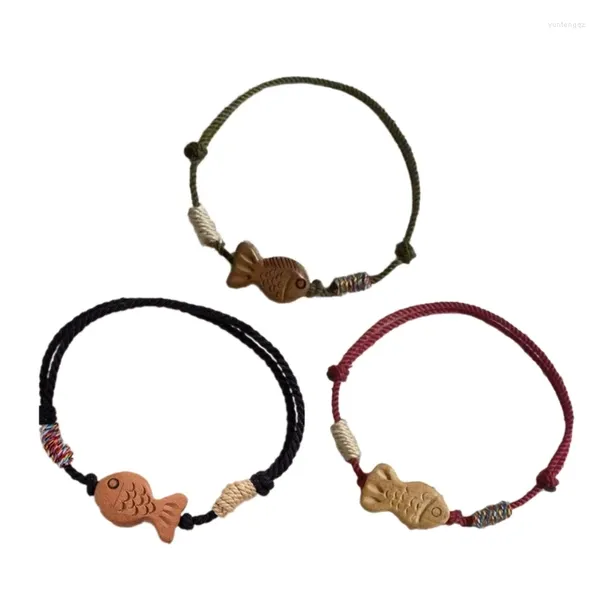 Braccialetti con ciondoli Elegante braccialetto con filo di pesce Accessorio di gioielli fatti a mano in cotone Polso regolabile con corda intrecciata unica