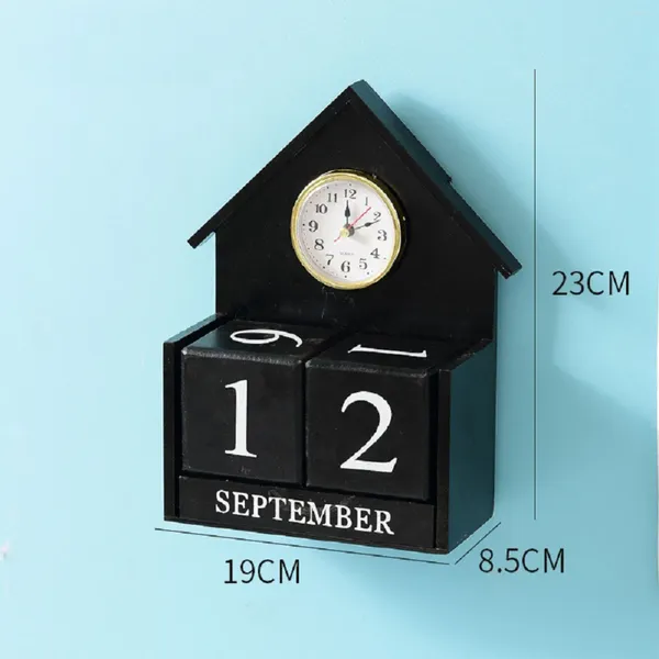 Orologi da tavolo 6,1 X 3,9 2,9 pollici Calendario da tavolo in legno - Blocco perpetuo Visualizzazione della data del mese Decorazione dell'home office