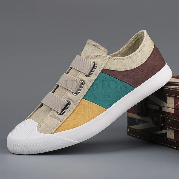 Sapatos masculinos cor combinando sapato recreativo respirável lona primavera plana fundo macio vulcanizado grandes jardas 240329