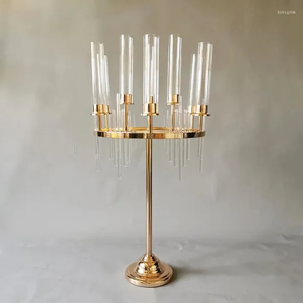 Portacandele Lusso 9 teste Candelabri in metallo Decorazione per feste di matrimonio Centrotavola Candeliere Vasi di fiori Piombo stradale