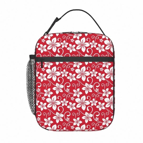 Lancheira isolada floral tropical para unissex Red Frs Lunch Box Casual Picnic Cooler Bag portátil Tote Food Bags Xmas 57Wc #