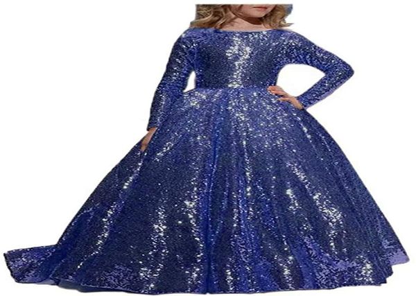 Bellissimo vestito da ragazza di fiore con paillettes Abito da ballo per bambini maniche lunghe Natale Festa di compleanno Abiti Abito da laurea5221313