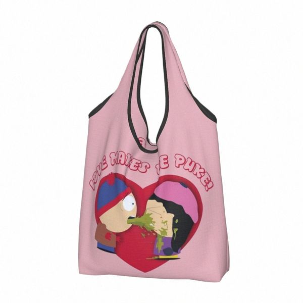 Southpark Funny Shop Bags, wiederverwendbare Einkaufstaschen, 22,7 kg, Ripstop, großes Fassungsvermögen, LOVE MAKES ME PUKE, Recycling-Taschen, Wable u7l3 #