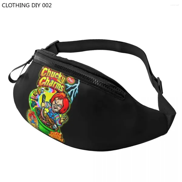 Sacos de cintura Chucky encantos horror cerel paródia fanny pack homens mulheres engraçado diabo boneca crossbody saco para viajar telefone bolsa de dinheiro