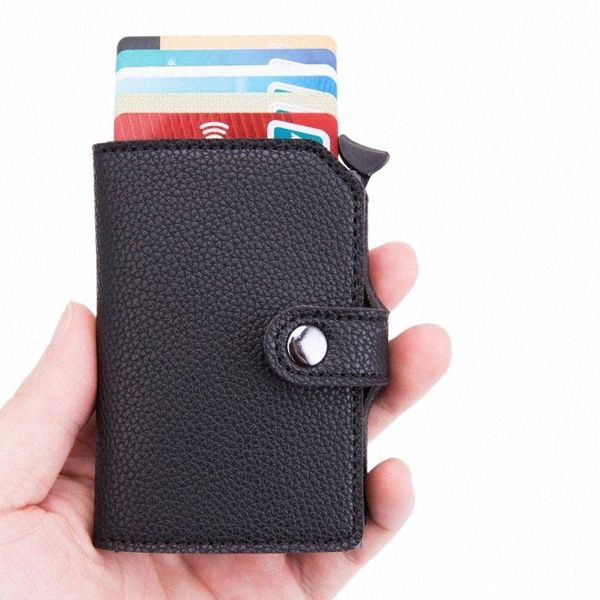 Portafogli da uomo di alta qualità Mey Bag Pop-up automatico in metallo conchiglia in alluminio Mey Porta carte di credito minimalista Blocco RFID v9WM #
