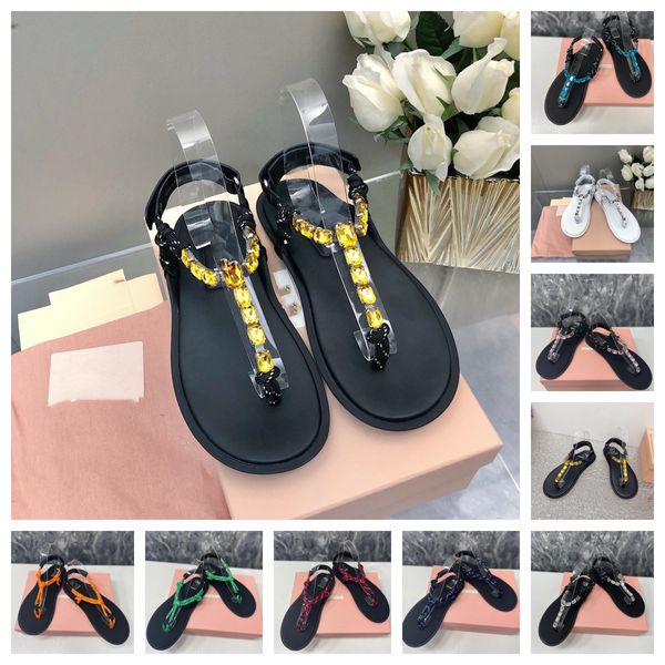 Sapatos de grife sandálias femininas chinelos de fundo plano flip flop sandálias de diamante sandálias de corda grossa sandálias planas praia sola preta sapatos minimalistas lazer mulheres