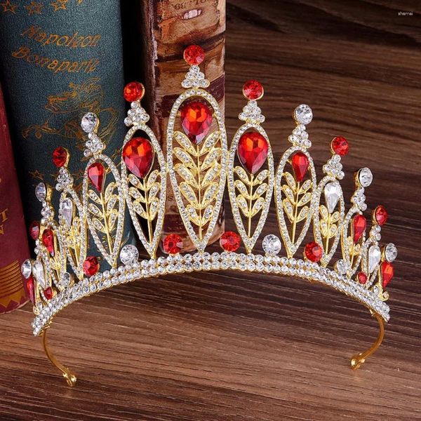 Fermagli per capelli Lusso elegante corona rossa Accessori Tiara per le donne Festa strass Gioielli da sposa Matrimonio