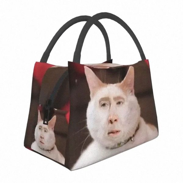 Nicolas Cage Cat Meme Borsa da pranzo isolata per le donne Dispositivo di raffreddamento portatile Lunch Box termico Beach Cam Travel a7Yn #