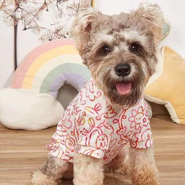 Vestuário para cães verão rosa bonito fino respirável camisa bonita roupas para animais de estimação impressas com girassóis vendendo