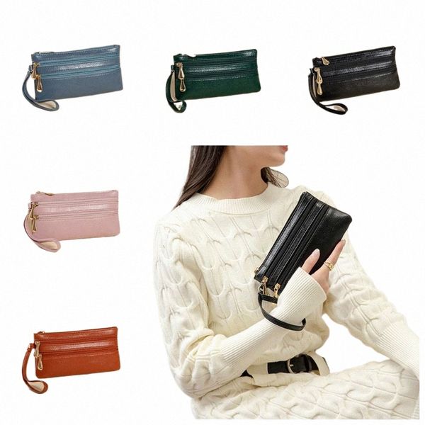 Koreanische Ins PU-Leder Zwei Reißverschluss Geldbörse LG Solid Color Wallet Große Kapazität Kartenhalter Handtasche Lagerung Change Mey Bag H2mu #