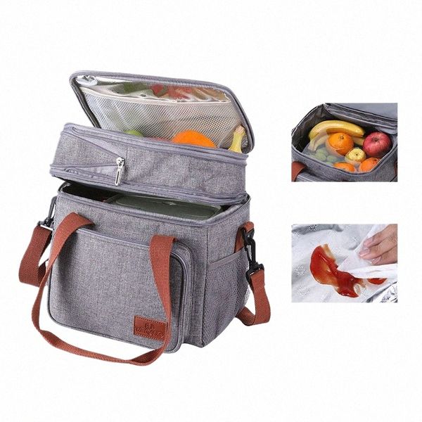 Doppeldecker-Lunch-Tasche, isolierte Bento-Lunch-Taschen für Damen und Herren, tragbare Tragetasche, auslaufsicher, weiche Lebensmittel-Kühltaschen für Arbeit, Reisen, Picknick Z2HG #