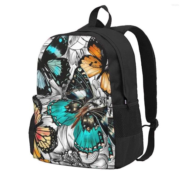 Sacos de armazenamento Mochila Azul e Laranja Borboleta Casual Impresso Escola Livro Ombro Viagem Laptop Bag para Mulheres Mens