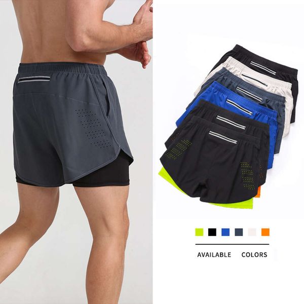 Shorts Herren Laufen Marathon Leichtathletik Lose dreiteilige Hose Schnell trocknendes Futter Anti-Licht Doppelschicht