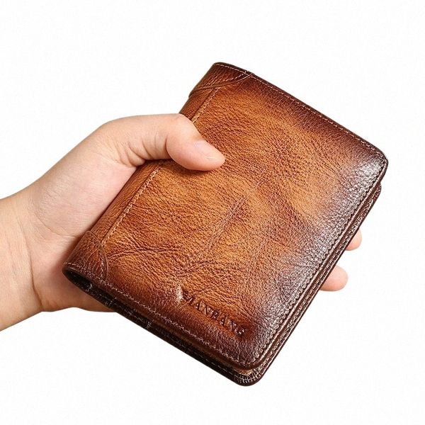 Мужской кошелек из натуральной кожи, маленький мини-держатель для карт, мужской карманный кошелек в стиле ретро, кошелек высокого качества w6RB #
