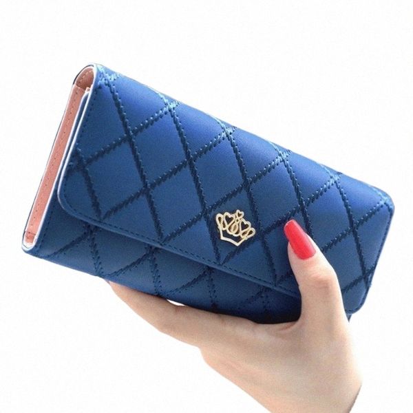 Frauen Brieftasche Dame Kupplung Leder Plaid Haspe Weibliche Brieftaschen Lg Länge Karte Halter Phe Tasche Mey Münze Tasche Damen Geldbörsen 23WE #