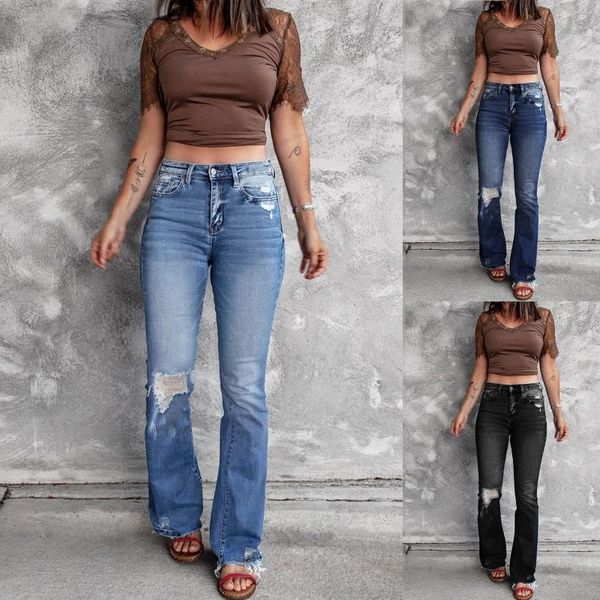 Женские джинсы с микро-расклешенными рваными пуговицами и высокой талией на молнии в стиле ретро, облегающие сексуальные винтажные узкие джинсы в стиле Харадзюку, уличная одежда