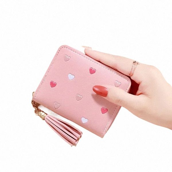 Mulheres Mini Tassel Wallet Ladies Cute Girl Curto Zipper Lovely PU Leather Coin Card Purse Feminino Heart-Shaped Spots Mey Bags n1FG #