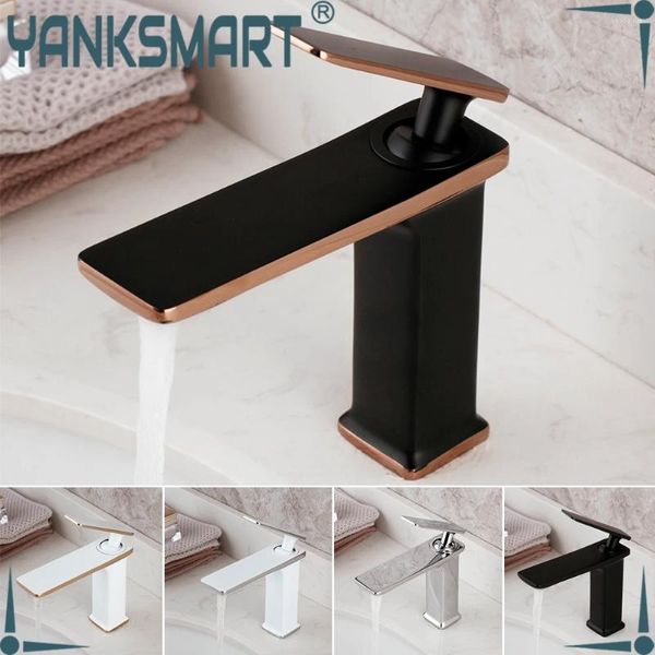 Torneiras da pia do banheiro Yanksmart Matte Black Faucet Wash Basin Tap Style Deck Montado Latão Sólido Branco Chrome Mixer