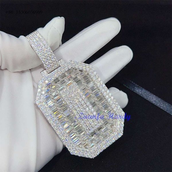 Joias personalizadas VVS Baguette Diamante Sólido Voltar Charme Hip Hop Bling Letra Inicial Iced Out Moissanite Pingente