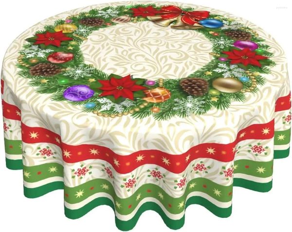 Tischdecke Weihnachten Winter Schneeflocke Runde Tischdecke 60 Zoll Weihnachten Blumen Grün Polyester Bezug Dekor für Urlaub Party