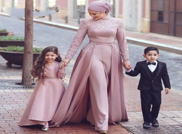 Темно-розовые мусульманские вечерние платья с длинными рукавами, комбинезон со съемным шарфом, исламское Дубай, Саудовская Аравия, вечернее платье для выпускного вечера Dress2692391