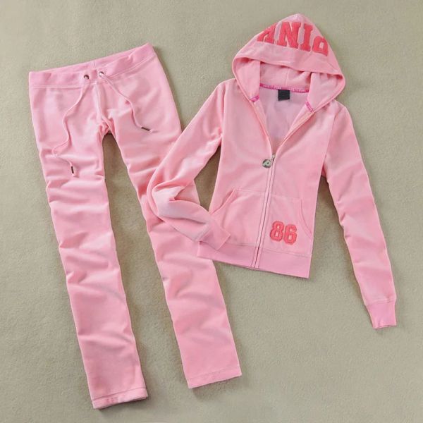 Houzhou Y2K Velvet Tracksuit Frauen rosa Buchstaben Patch Velor Zip Up Hoodie und Hose Sets Sportwear Vintage Training Set Herbst