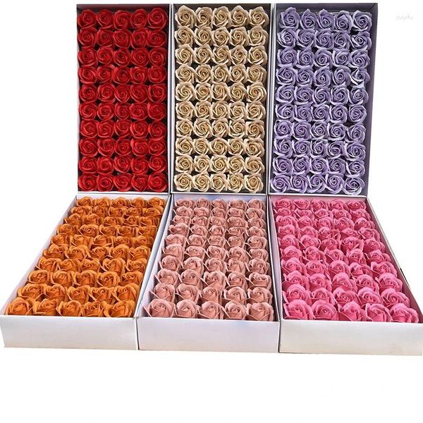 Flores decorativas atacado de fábrica 50 peças cabeças de rosas de sabão caixa de presente floral perfumado buquê de flores artificiais para festa de casamento