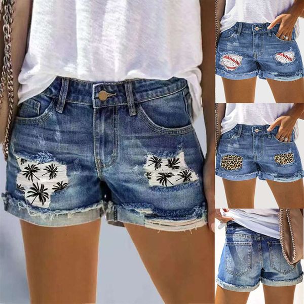 Shorts de grife estão vendendo bem cintura alta perfurada jeans mulheres rua na moda remendo impresso shorts jeans