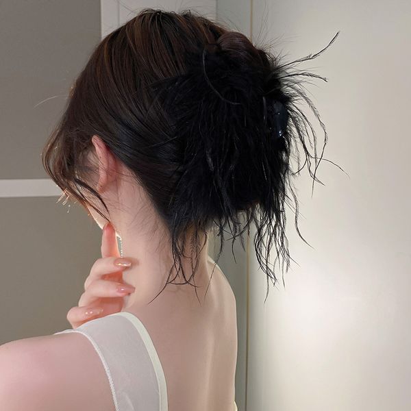 Xialuoke Корея Элегантная пера шпилька для Wome белые черные перья Clips Hair Accessories Accessories Headwear Headwear