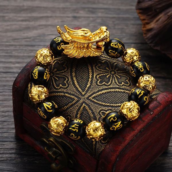 Pulseiras de pulseiras masculinas de miçanga de miçangas tigre olho de pedra natural dragão de ouro lava tigre olho preto onyx miçangas curativas de cura jóias