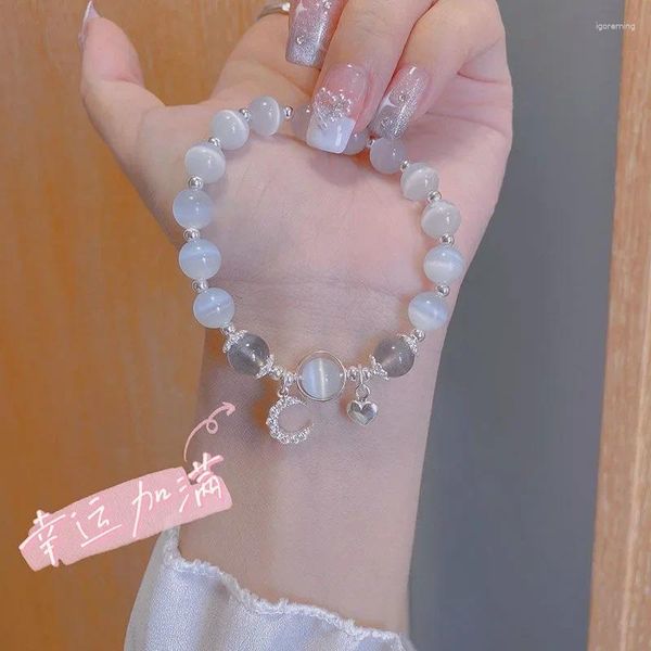 Braccialetti con ciondoli INS Bracciale tondo in cristallo opale di pietra di luna alla moda per le donne Gioielli in filo di perline di pietra naturale elasticizzata fatti a mano