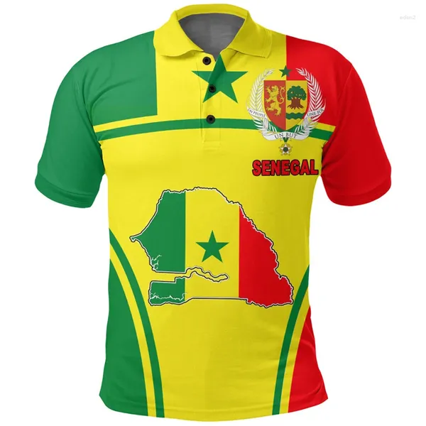 Herren-Poloshirts, Senegal-Flagge, Karte, 3D-Druck, Poloshirts für Herren, Kleidung, Afrika-Junge, kurzärmeliges Hemd, Wappen, Jersey, Nationalemblem, Oberteil