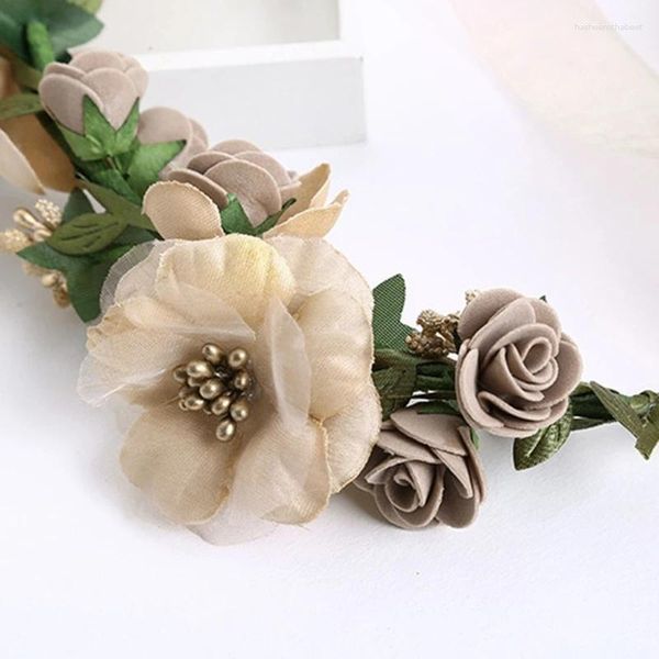 Grampos de cabelo elegante floral grinalda hairband feminino flor de casamento com fita