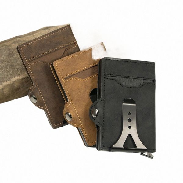 Casekey Высокое качество Минималистичный кожаный кошелек с зажимом C RFID NFC Protecti Pop Up Металлический держатель для карт Чехол Сумка-кошелек Medero I9SD #