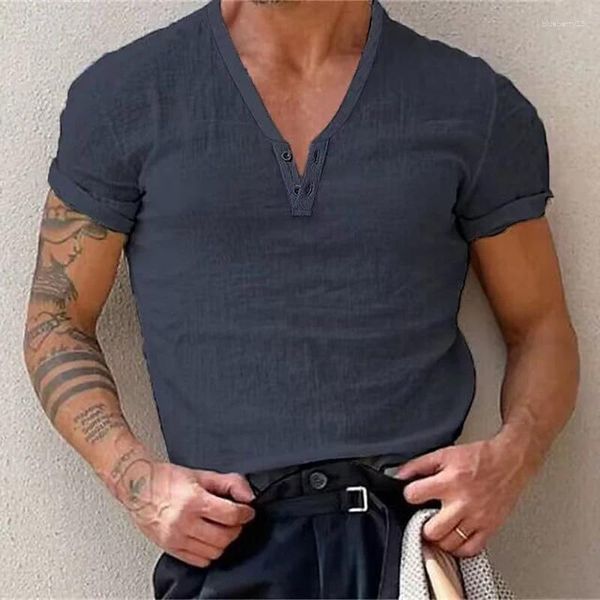 Erkek Tişörtleri Yaz Erkekler Renkli Sol Pamuk T-Shirt V Yastık Kısa Kollu İnce Spor Gündelik Tee Top 2024 Moda Tshirt Sokak Giyin