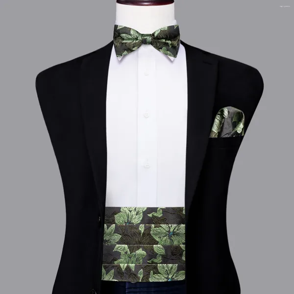 Cintos Hi-Tie Luxo Designer Verde Cummerbund Bow Tie Set Formal Smoking Espartilho Cinto Elástico Para Homens Casamento Cummerbunds